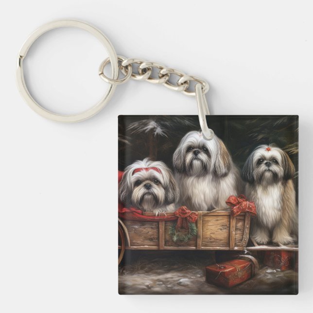 Lhasa Apso Snowy Sleigh Juldekretet (Framsidan)