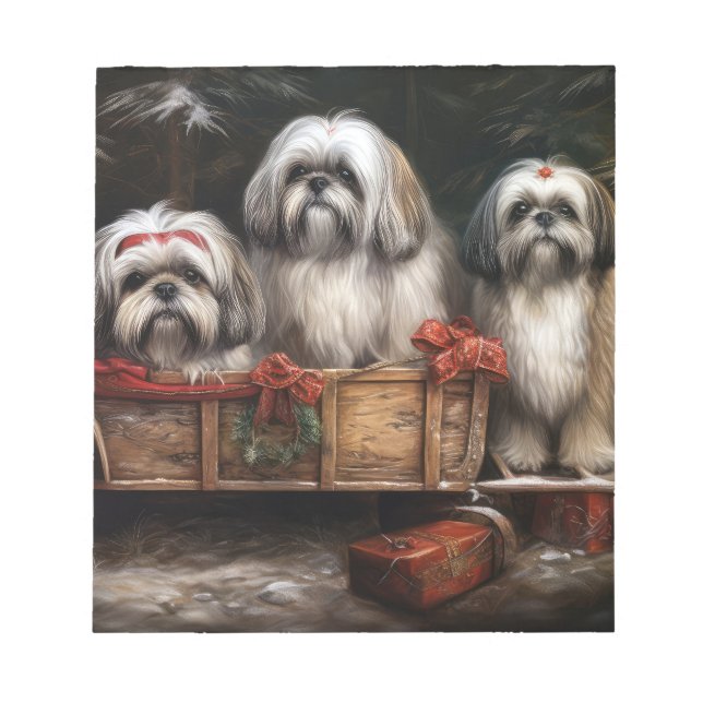 Lhasa Apso Snowy Sleigh Juldekretet Anteckningsblock (Framsida)