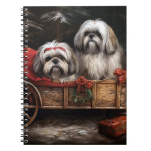 Lhasa Apso Snowy Sleigh Juldekretet Anteckningsbok