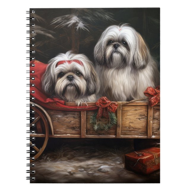 Lhasa Apso Snowy Sleigh Juldekretet Anteckningsbok (Framsidan)