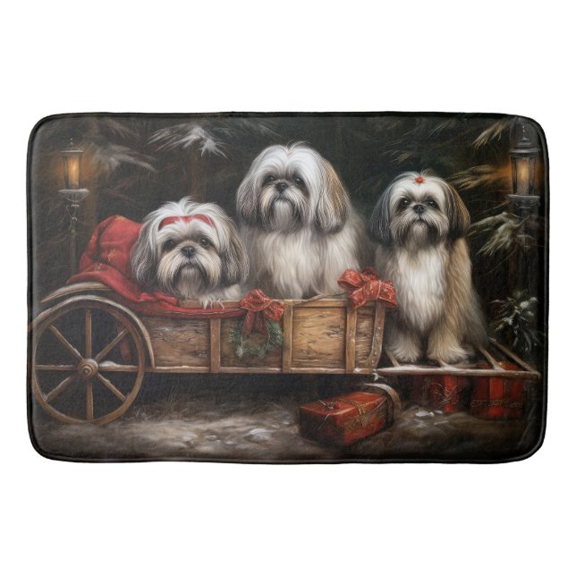 Lhasa Apso Snowy Sleigh Juldekretet Badrumsmatta (Framsidan)