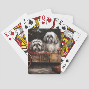 Lhasa Apso Snowy Sleigh Juldekretet Casinokort