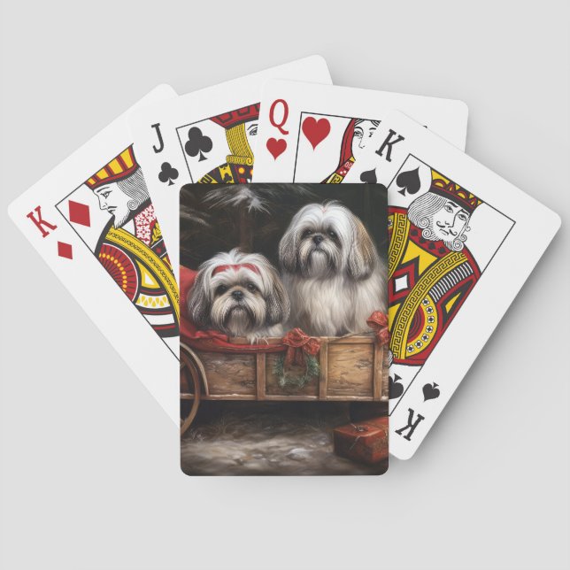 Lhasa Apso Snowy Sleigh Juldekretet Casinokort (Baksidan)