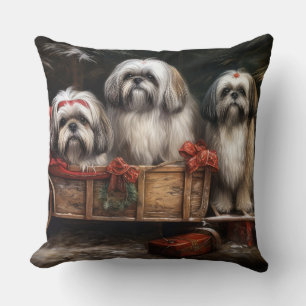 Lhasa Apso Snowy Sleigh Juldekretet Kudde
