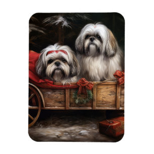Lhasa Apso Snowy Sleigh Juldekretet Magnet