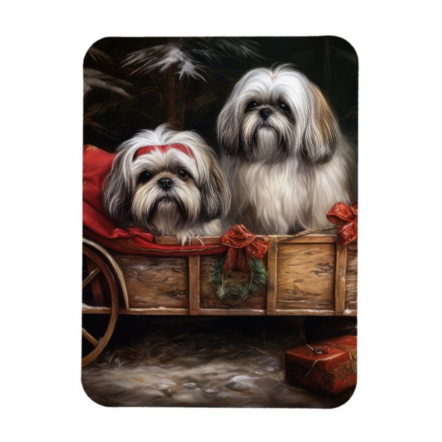 Lhasa Apso Snowy Sleigh Juldekretet Magnet (Vertikal)