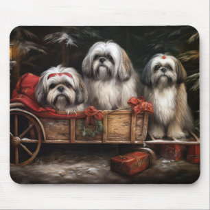 Lhasa Apso Snowy Sleigh Juldekretet Musmatta