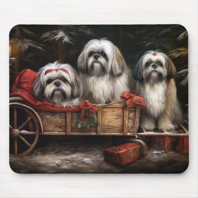 Lhasa Apso Snowy Sleigh Juldekretet Musmatta (Framsidan)