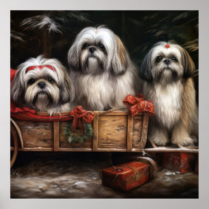 Lhasa Apso Snowy Sleigh Juldekretet Poster