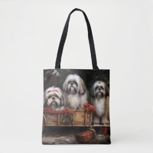 Lhasa Apso Snowy Sleigh Juldekretet Tygkasse