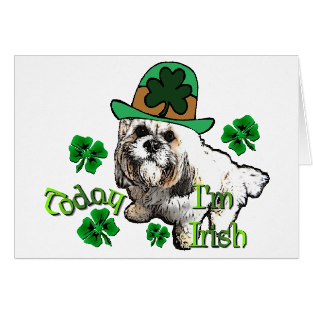 Lhasa Apso St Patricks Hälsningskort (Framsidan Horizontal)