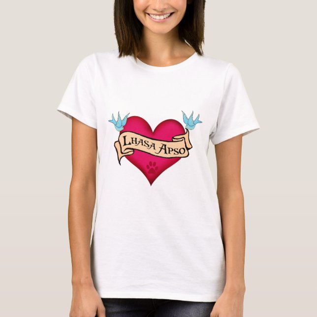 Lhasa Apso tatueringhjärta Tee Shirt (Framsida)