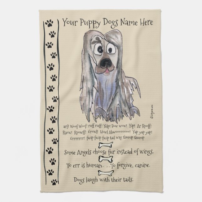 Lhasa Apso Tecknad hund citerar Kitchen Towel Kökshandduk (Vertikal)