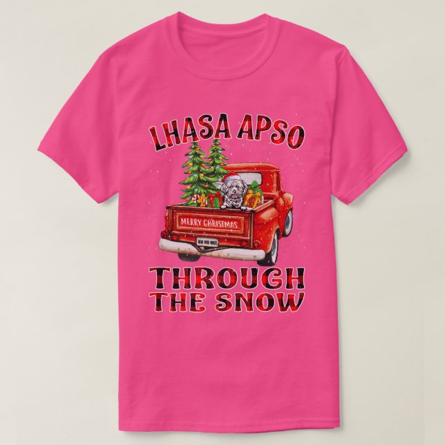 Lhasa Apso Through The Snow Christmas Truck Plaid  T Shirt (Design framsida)
