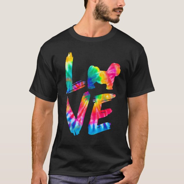 Lhasa Apso Tie Dye Kärlek Hund Mamma Pappa T Shirt (Framsida)