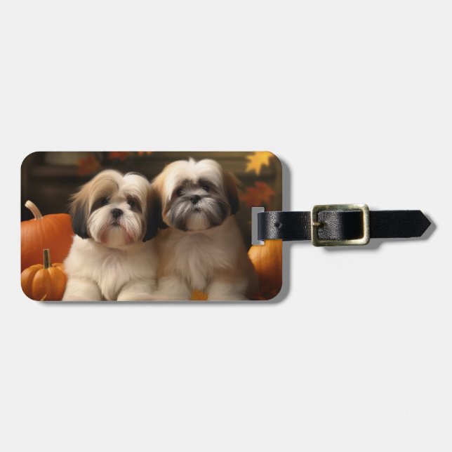 Lhasa Apso Valp Höstglädje Pumpa Bagagebricka (Horisontell Framsida)