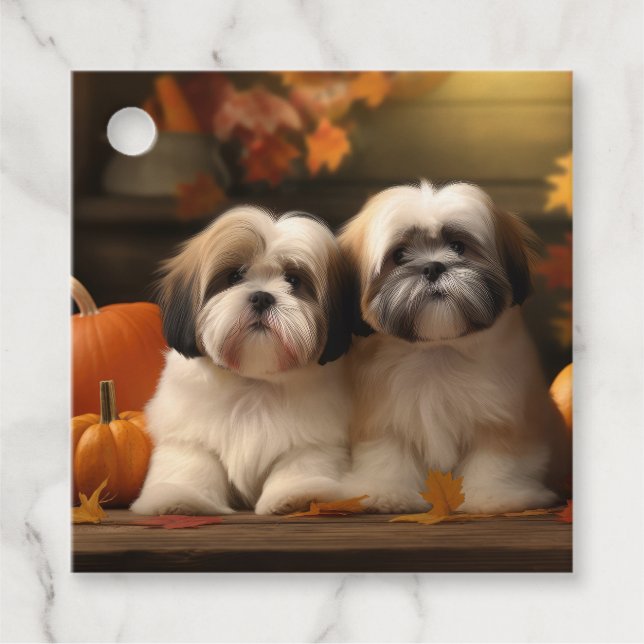 Lhasa Apso Valp Höstglädje Pumpa  Gåvor Etiketter (Framsida)