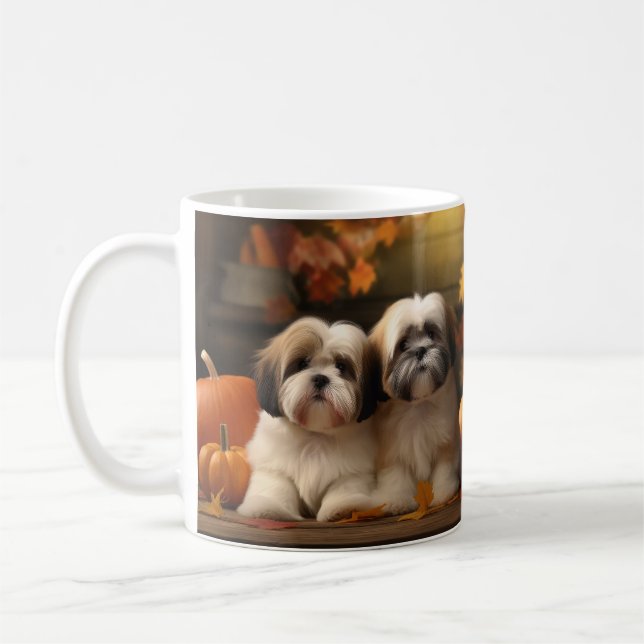 Lhasa Apso Valp Höstglädje Pumpa  Kaffemugg (Vänster)
