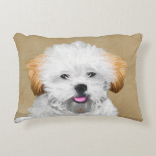 Lhasa Apso valpmålning - gullig original- Prydnadskudde