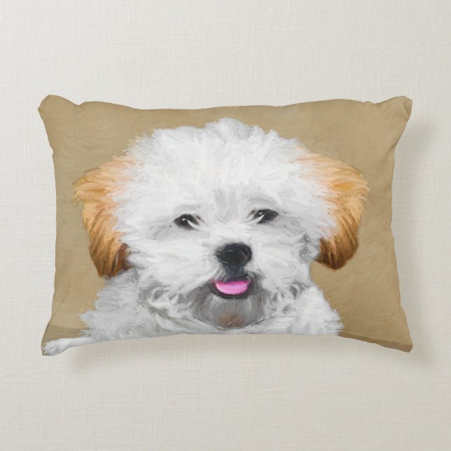 Lhasa Apso valpmålning - gullig original- Prydnadskudde (Framsidan)