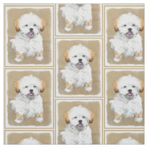 Lhasa Apso valpmålning - gullig original- Tyg