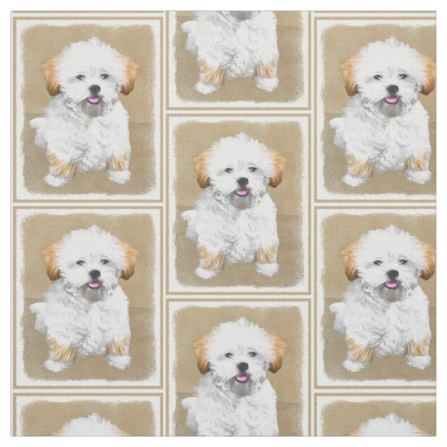 Lhasa Apso valpmålning - gullig original- Tyg (Provkarta)