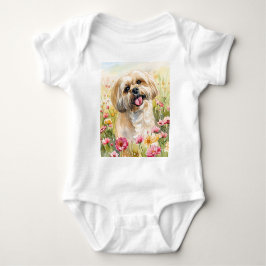Lhasa Apso Watercolor Baby Bodysuit T Shirt