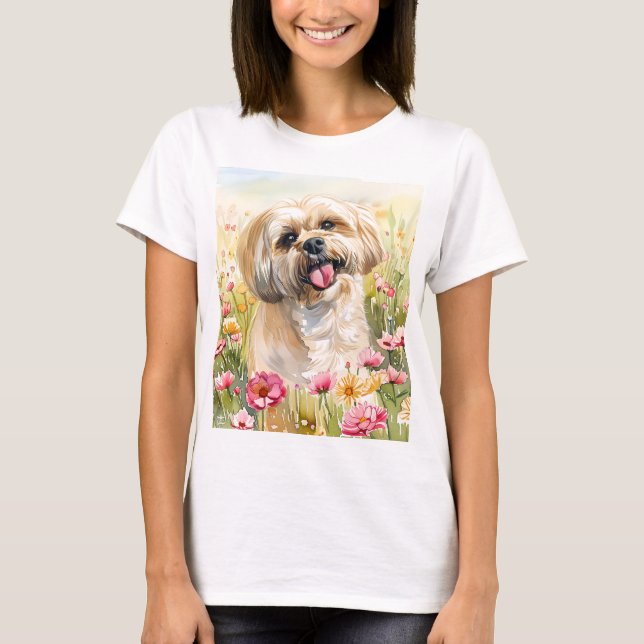Lhasa Apso Watercolor Dam T-Shirt (Framsida)