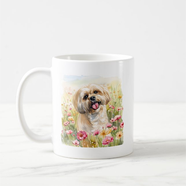 Lhasa Apso Watercolor-mugg Kaffemugg (Vänster)