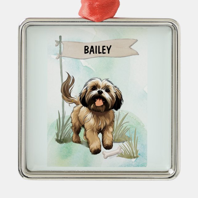 Lhasa Apso Watercolor Personalized Dog Julgransprydnad Metall (Framsidan)