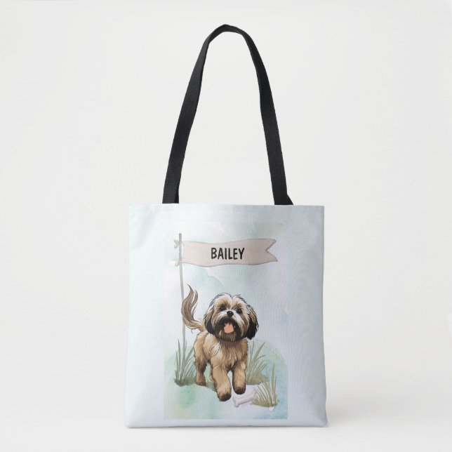 Lhasa Apso Watercolor Personalized Dog Tygkasse (Framsida)