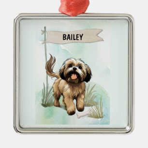 Lhasa Apso Watercolor Personlig Hund Julgransprydnad Metall