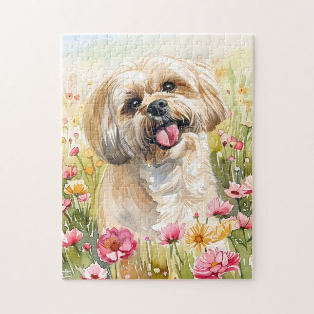 Lhasa Apso Watercolor Puzzle Pussel (Vertikal)