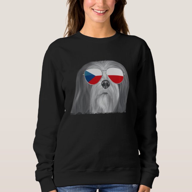 Lhasa Apsos Hund Czech Flagga Sunglasses T Shirt (Framsida)