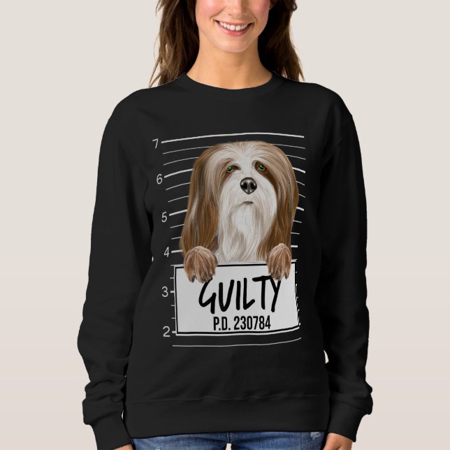 Lhasa Apsos Mugshot Guilty Hund T Shirt (Framsida)
