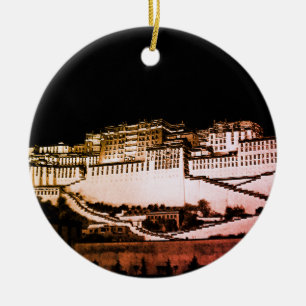 Lhasa & Potala Palace på natten, Tibet (Himalaya) Julgransprydnad Keramik