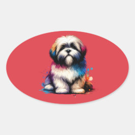 Lhaso Apso Hund Ovalt Klistermärke