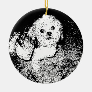 Lhaso Apso skrivar in och bläck Julgransprydnad Keramik