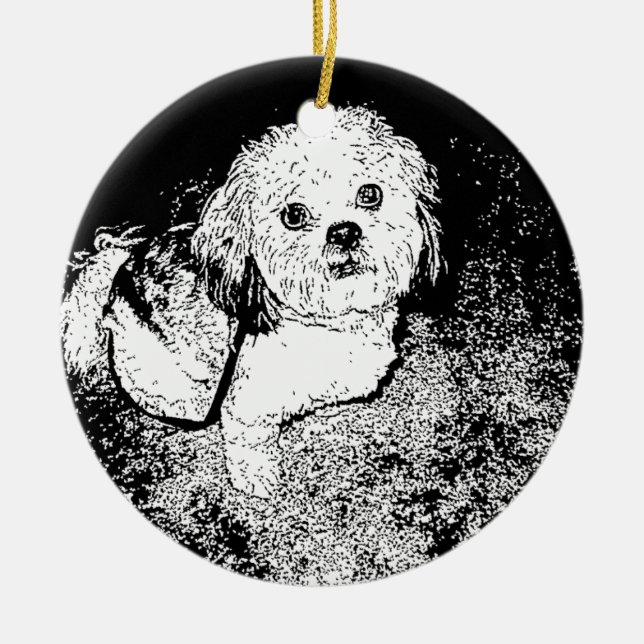 Lhaso Apso skrivar in och bläck Julgransprydnad Keramik (Framsidan)