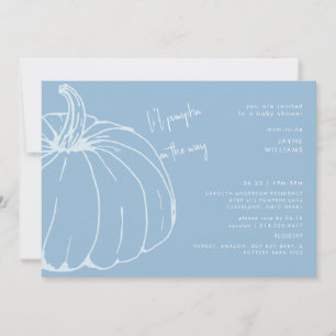 Li Pumpkin Blue and White Baby Shower Inbjudningar