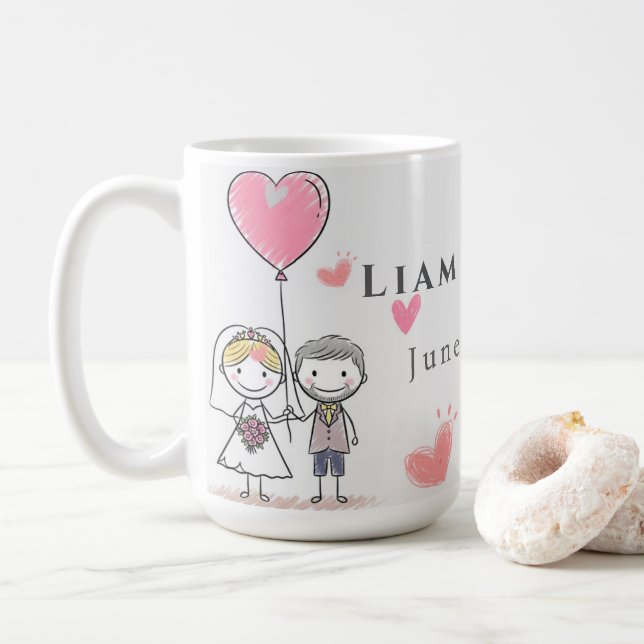 Liam och Emma saga blommig vigselpelare Kaffemugg (Med munk)