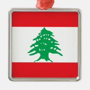 Libanesisk Flagga (Libanons Flagga) keramiskt pryd Julgransprydnad Metall