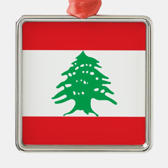Libanesisk Flagga (Libanons Flagga) keramiskt pryd Julgransprydnad Metall (Framsidan)