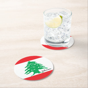 Libanesiska flagga & Mellan östern - Libanon/sport Underlägg Papper Rund