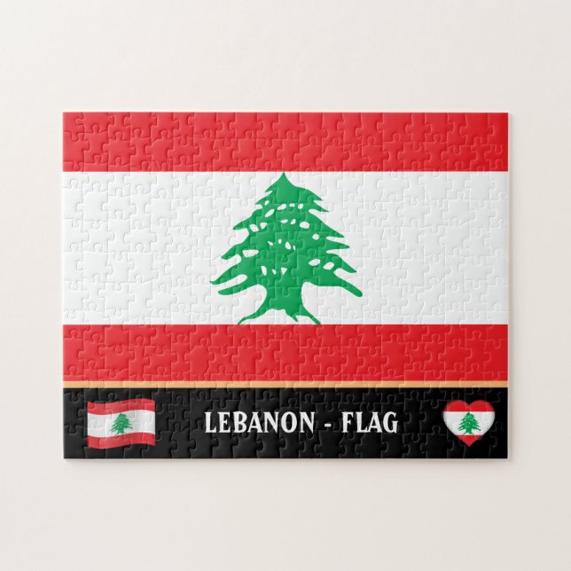 Libanesiska Flagga och libanesiska land / Libanon Pussel (Horisontell)