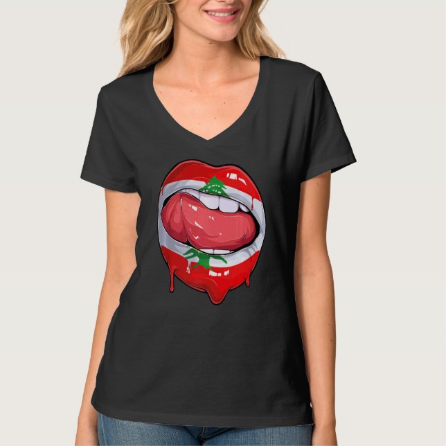 Libanesiska Fläkt Flagga Mouth Soccese T Shirt (Framsida)
