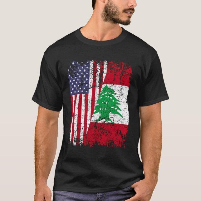 Libanesiska rötter Halvamerikanska Flagga Libanon T Shirt (Framsida)