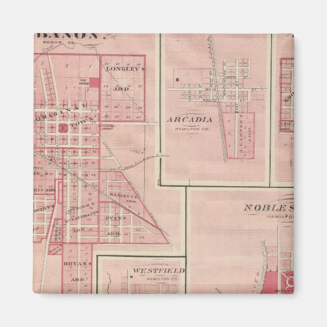 Libanon, Boone Co. med Arcadia, Zionsville Magnet (Framsidan)