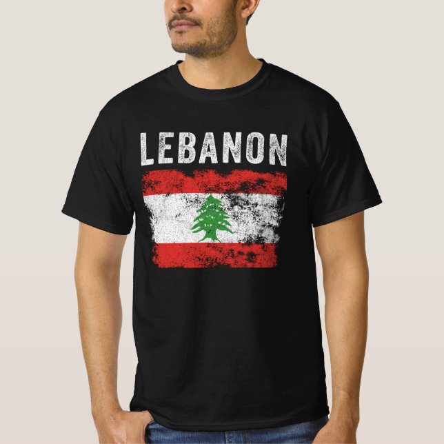 Libanon Flagga Disted - Libanons Flagga T Shirt (Framsida)