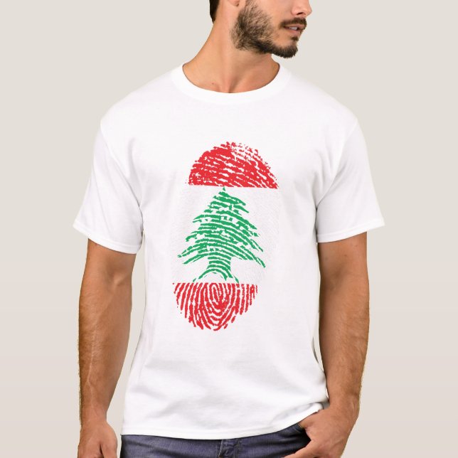 Libanon Flagga Fingerprint Land Pride T Shirt (Framsida)